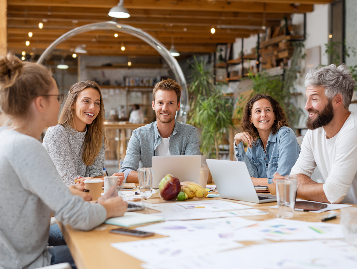 Красиво сервірований сімейний обід з різноманітними стравами - салати, основні страви, фрукти